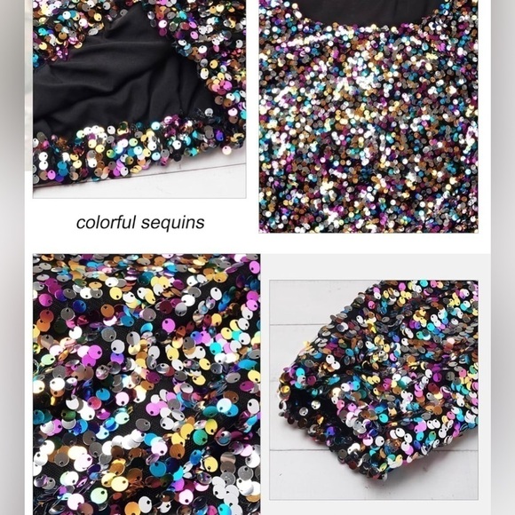 FULLY SEQUINED RAINBOW COLORED Cropped Blouse Sz XL Retro 70s Inspired Disco - Picture 8 of 10